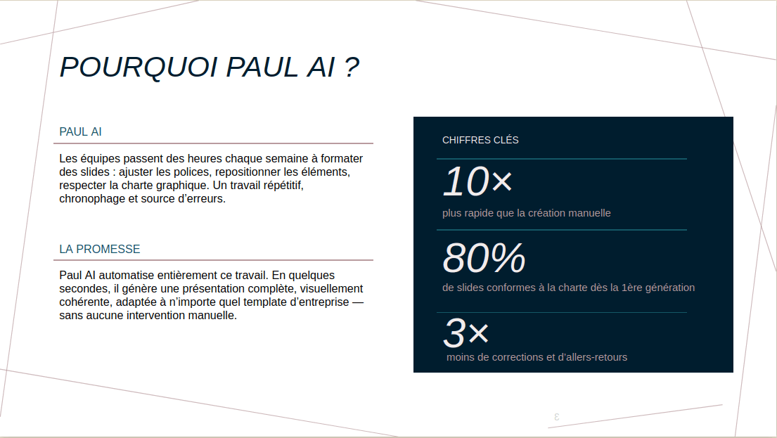Slide « Pourquoi Paul AI ? » générée par Paul à partir du template