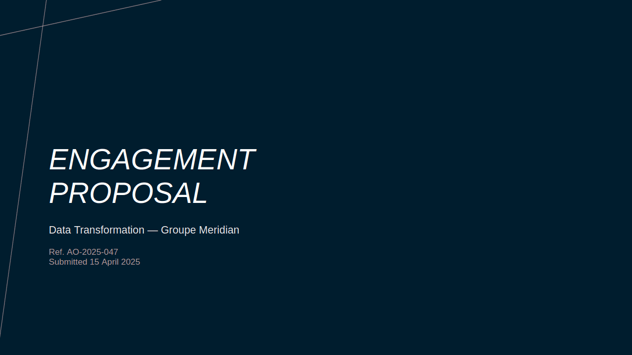 Engagement proposal slide for an RFP response, generated by Paul inside Demo Corp's corporate template.